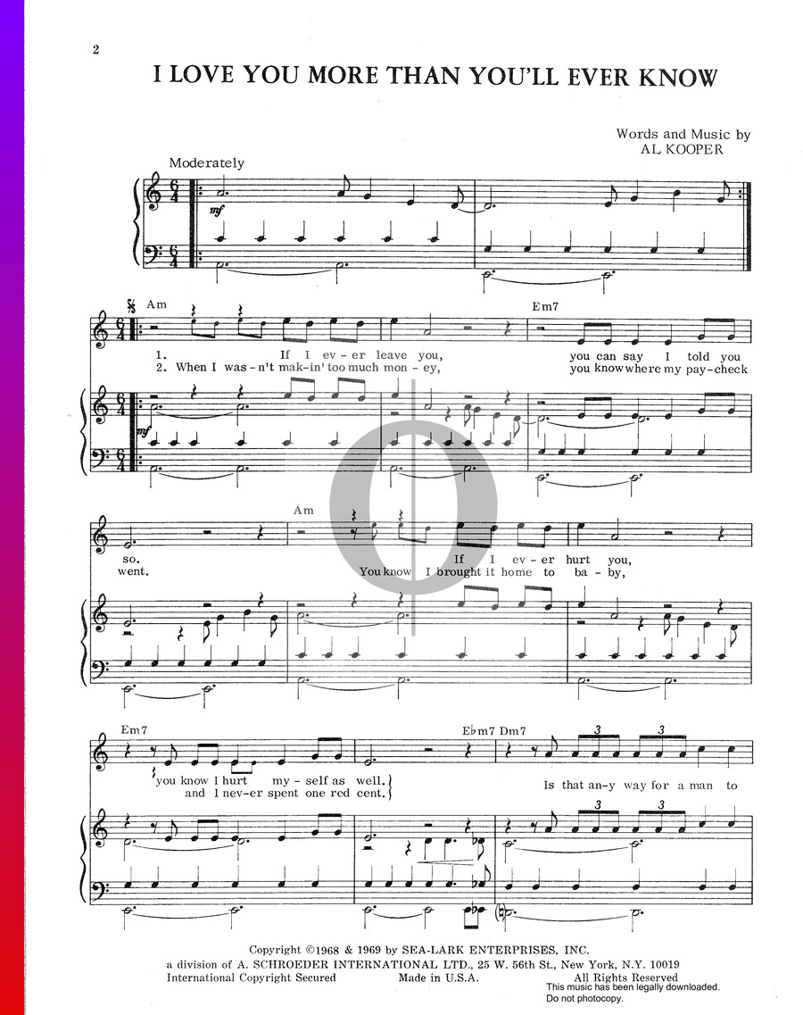 I Love You More Than You'll Ever Know Sheet Music (Piano, Voice) - OKTAV