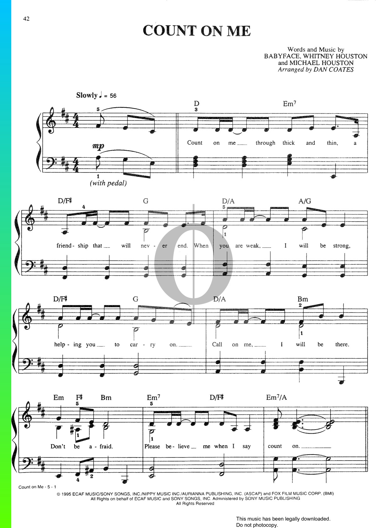 Count On Me Sheet Music From Waiting To Exhale By Whitney Houston Cece Winans Pdf Download Oktav