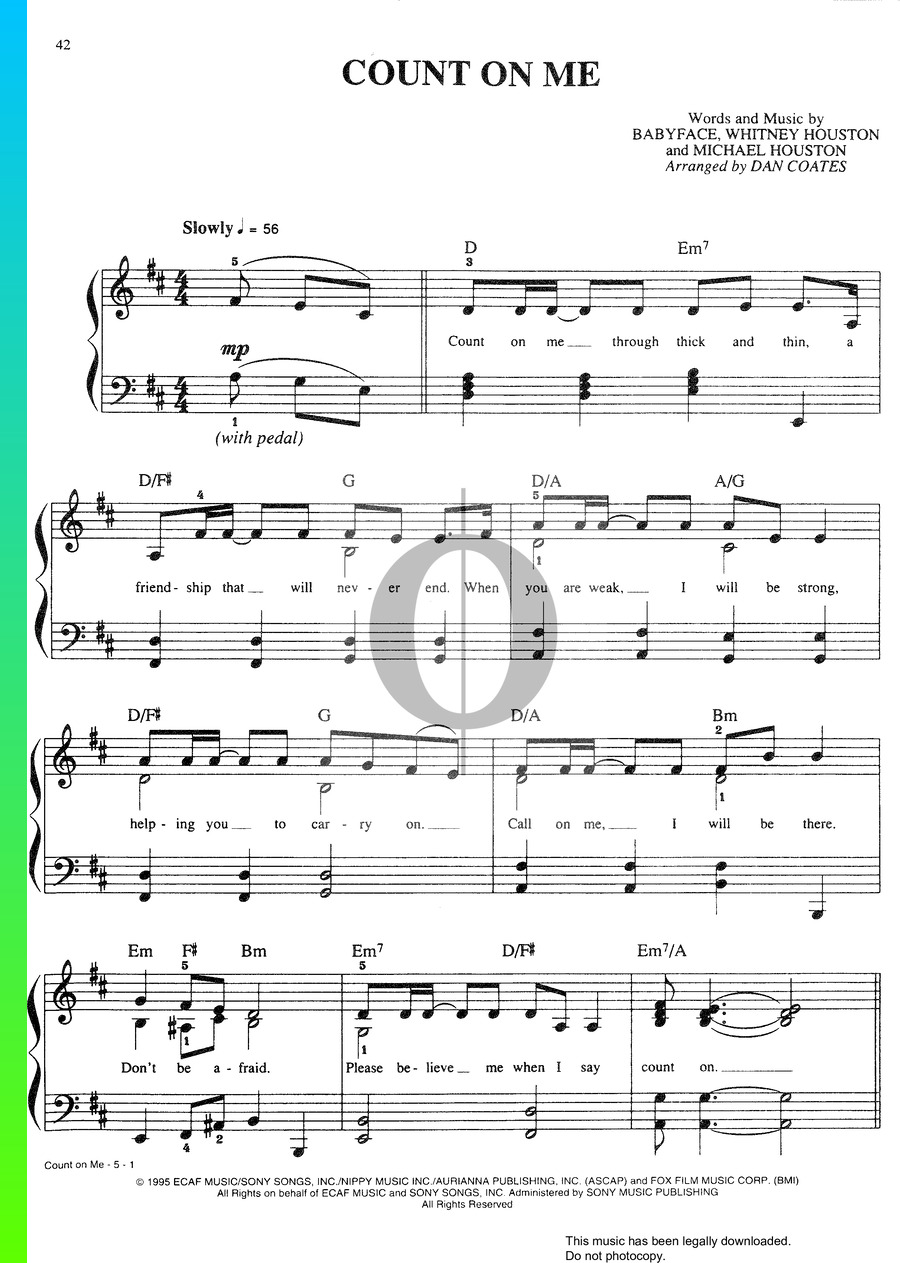 Count On Me Sheet Music From Waiting To Exhale Piano Voice Pdf Hot Sex Picture 1091