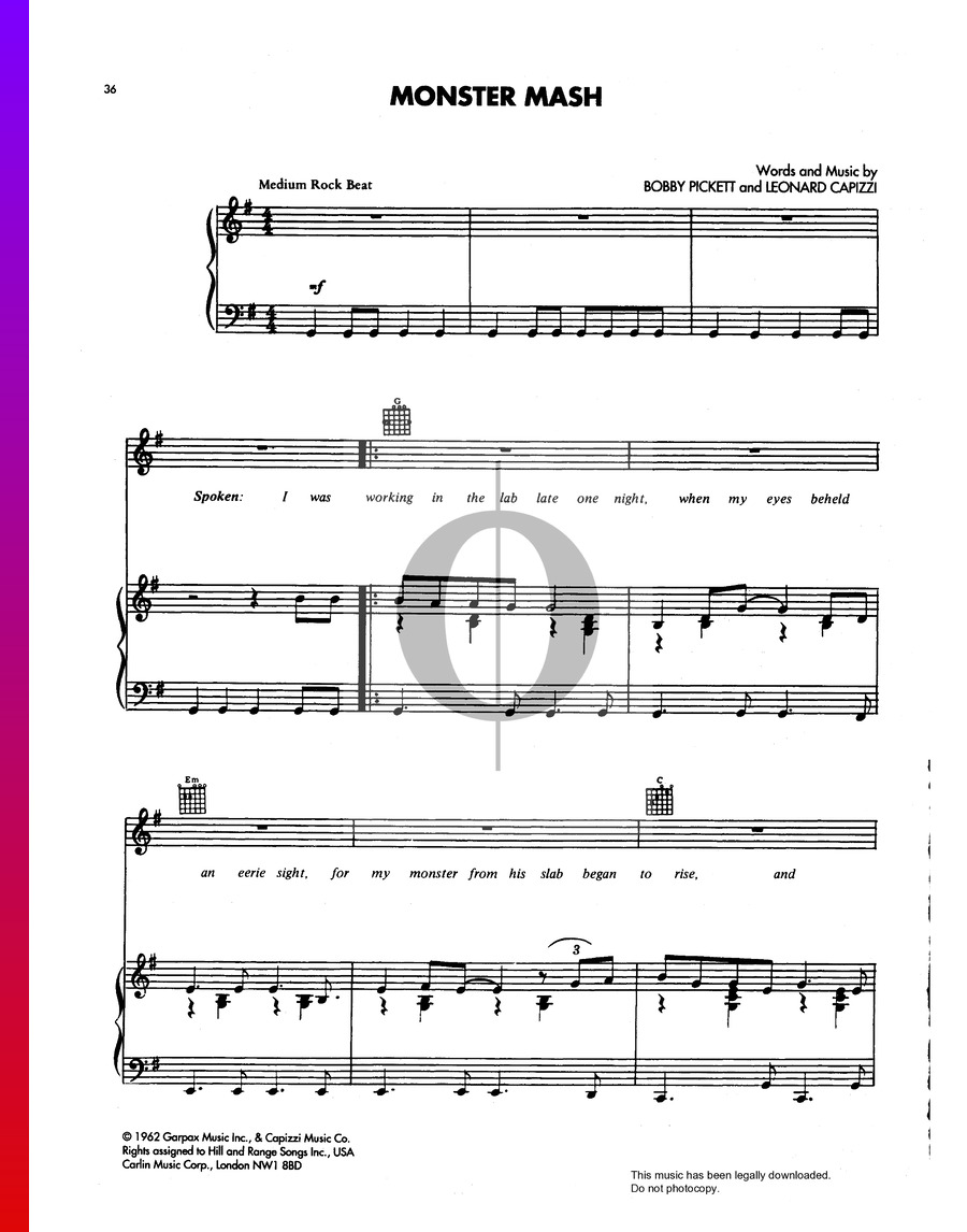 Monster Mash Sheet Music (Piano, Guitar, Voice) OKTAV