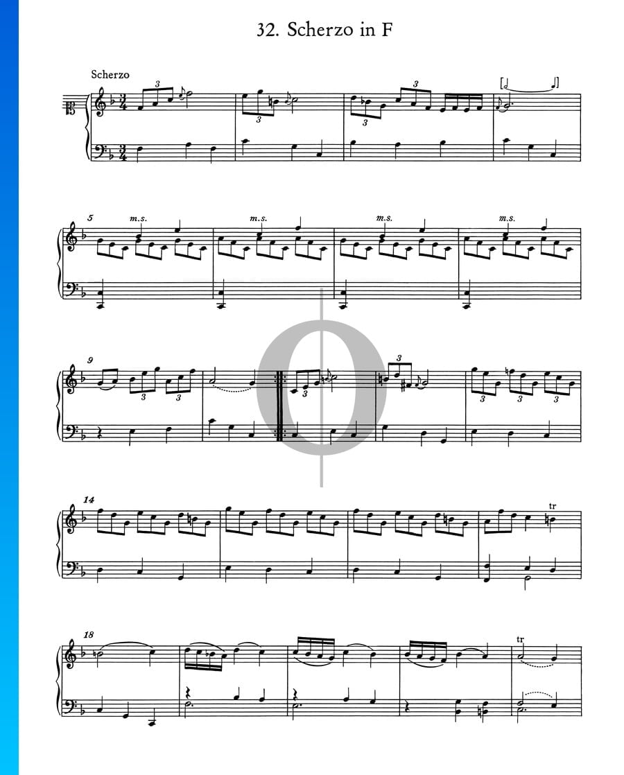 Scherzo in F Major, No. 32 (Leopold Mozart) Piano Sheet Music - OKTAV