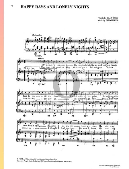 Happy Days And Lonely Nights Sheet Music