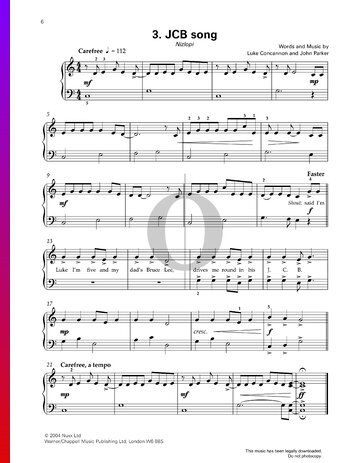 JCB Song Sheet Music