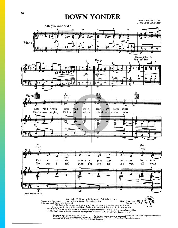 Down Yonder (L. Wolfe Gilbert) Piano Sheet Music - OKTAV