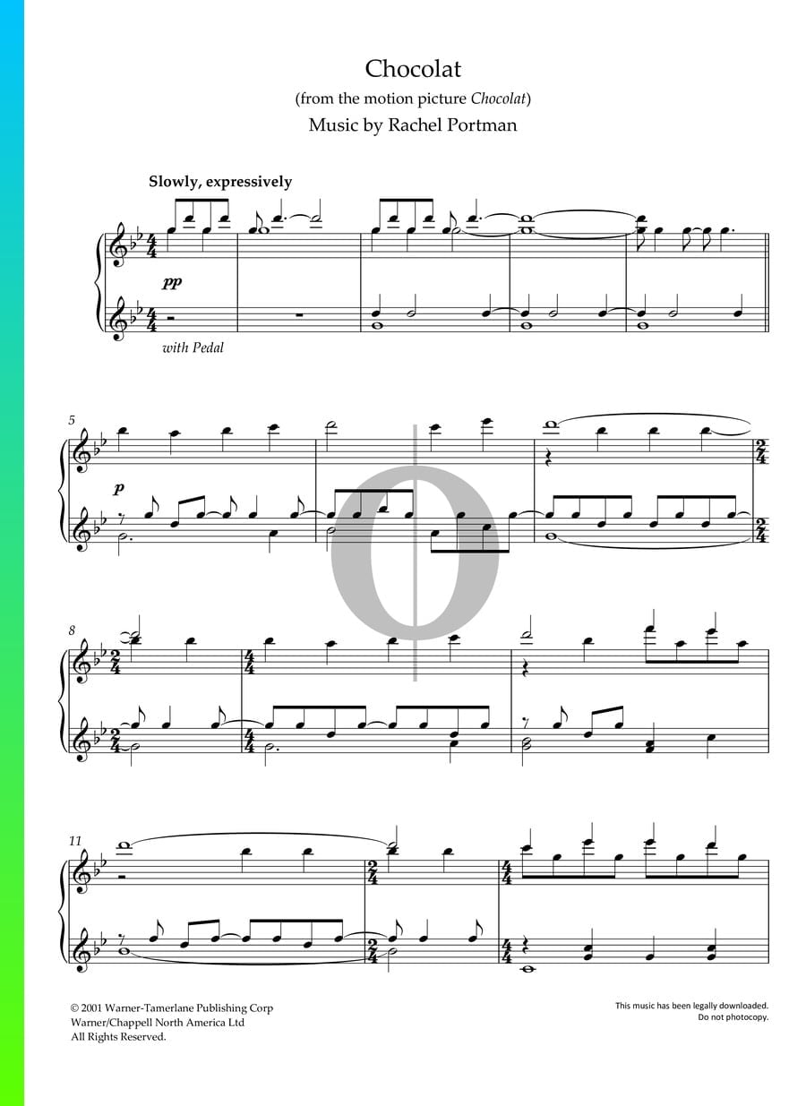 Chocolat Piano Sheet Music from Chocolat by Rachel Portman - OKTAV