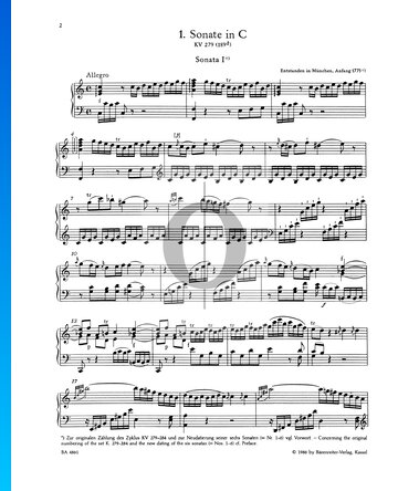 Sonata para piano n.º 1 en do mayor, KV 279 (189d): 1. Allegro Partitura