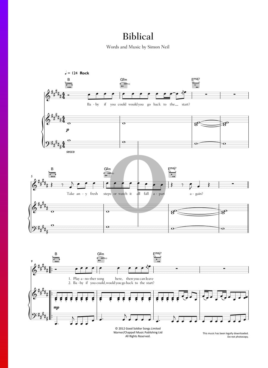 Biblical (Biffy Clyro) Piano Sheet Music OKTAV