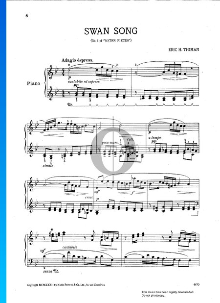 Water Pieces: No. 4 Swan Song Partitura