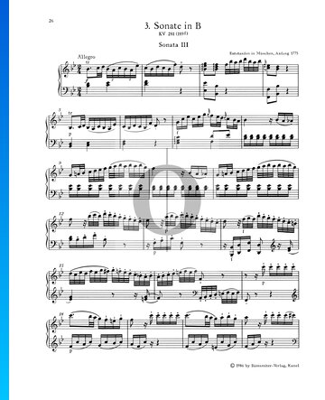 Sonata para piano n.º 3 en si bemol mayor, KV 281 (189f): 1. Allegro Partitura