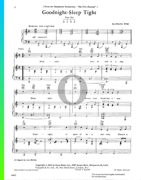 Goodnight - Sleep Tight Musik-Noten