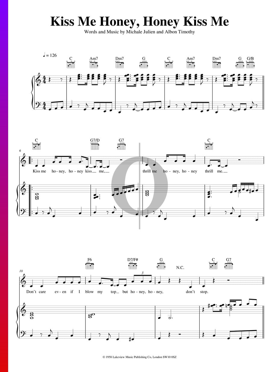 Kiss Me Honey, Honey Kiss Me (Shirley Bassey) Piano Sheet Music OKTAV