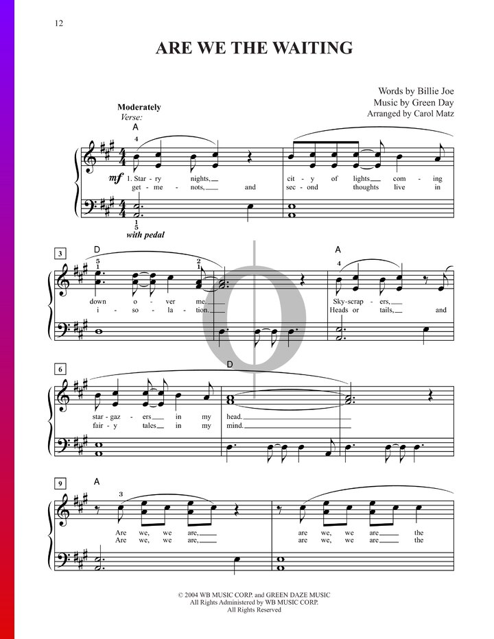 Are We The Waiting Green Day Piano Sheet Music Oktav 2106