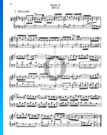 Französische Suite Nr. 5 G-Dur, BWV 816: 1. Allemande Musik-Noten