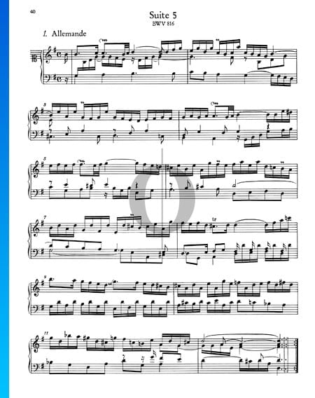 Französische Suite Nr. 5 G-Dur, BWV 816: 1. Allemande Musik-Noten