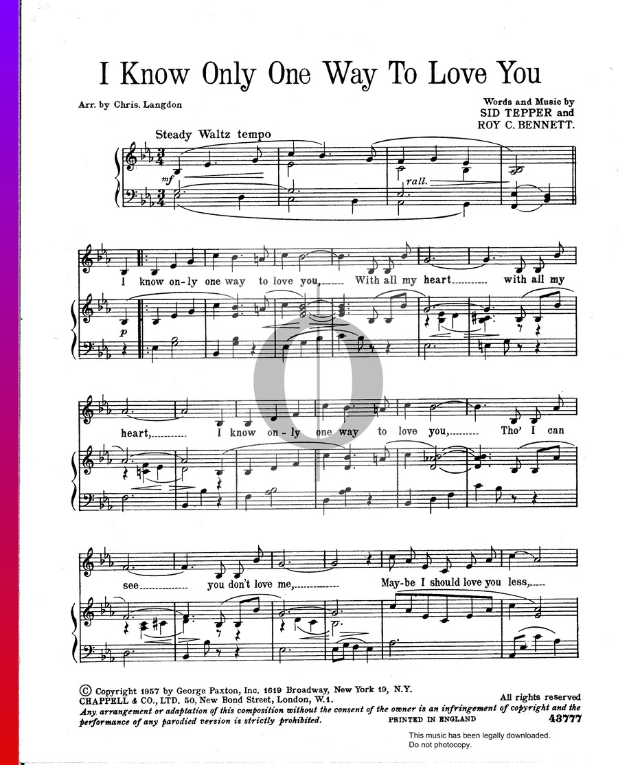 I Know Only One Way To Love You Sheet Music (Piano, Voice) - OKTAV