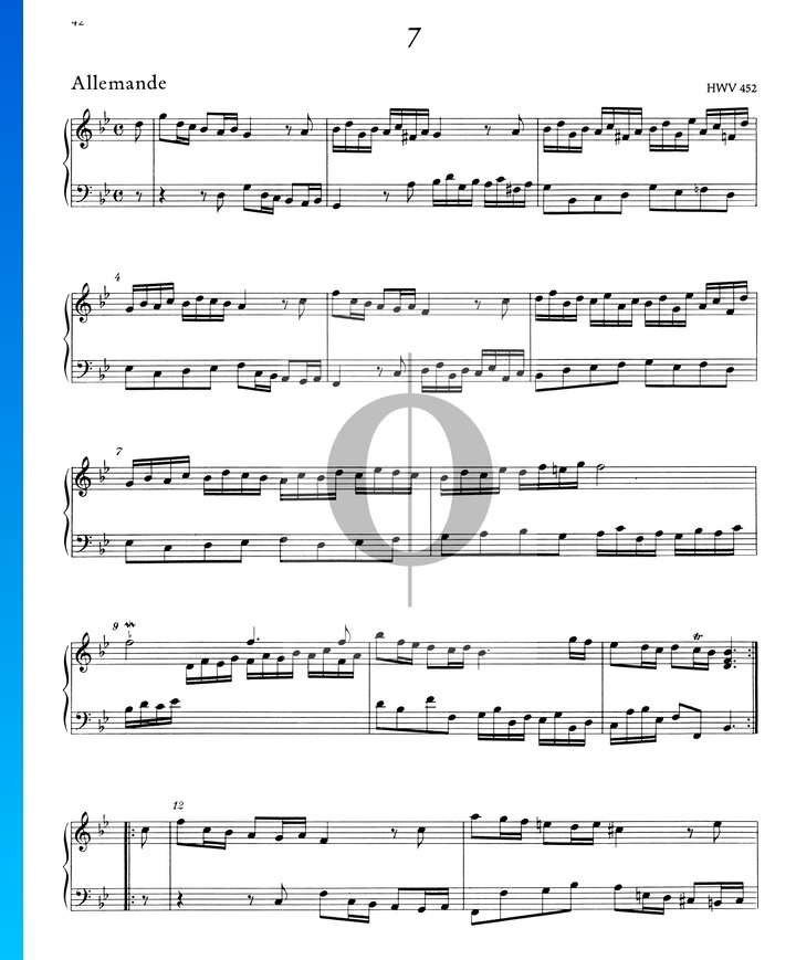 Partition Suite en Sol mineur, HWV 452 1. Allemande » Friedrich