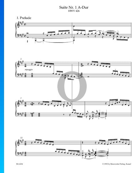 Suite Nr. 1 A-Dur, HWV 426: 1. Prelude Musik-Noten