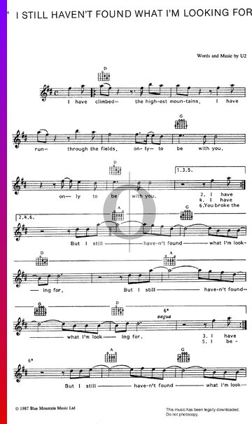 I Still Haven't Found What I'm Looking For Sheet Music