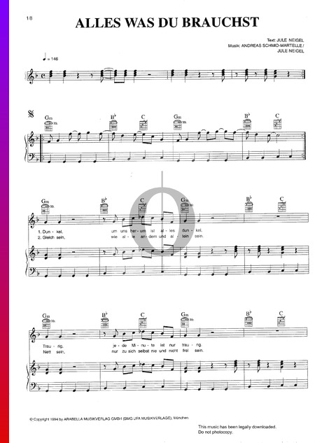 Alles Was Du Brauchst Sheet Music