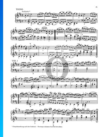 Sonata para piano n.º 6 en re mayor, KV 284 (205b): 3. Andante Partitura