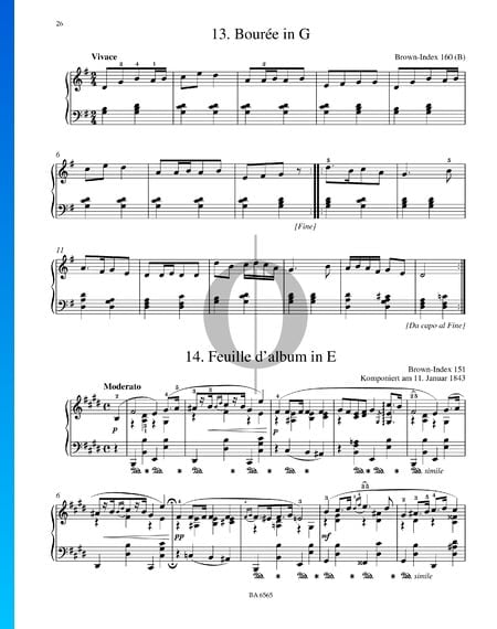 Bourrée en sol mayor, B. 160 Partitura