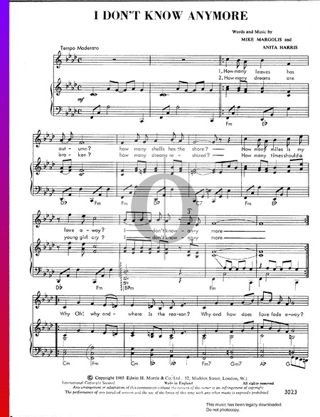 I Don't Know Anymore Sheet Music
