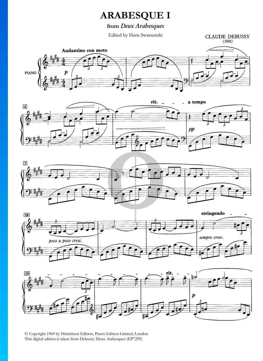 Arabesque No 1 Claude Debussy Piano Sheet Music Oktav