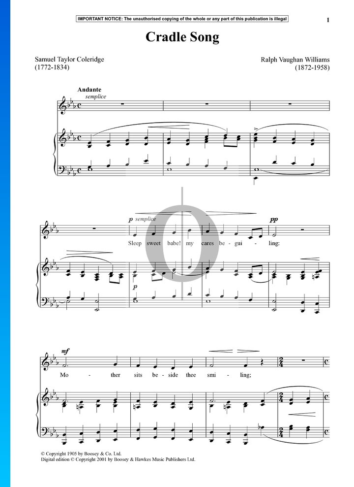 Cradle Song (Ralph Vaughan Williams) Piano Sheet Music OKTAV