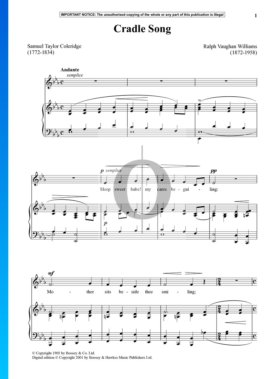 Cradle Song (Ralph Vaughan Williams) Piano Sheet Music OKTAV
