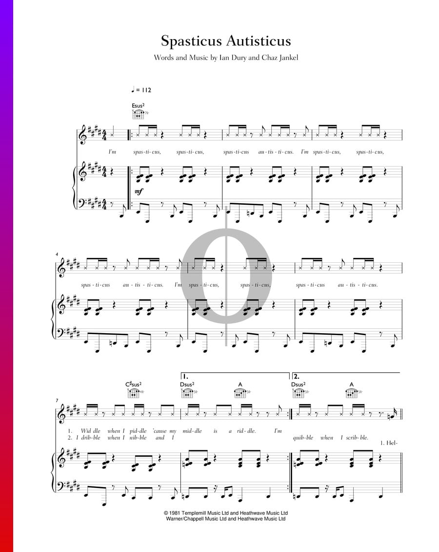 Spasticus Autisticus (Ian Dury and the Blockheads) Piano Sheet Music ...