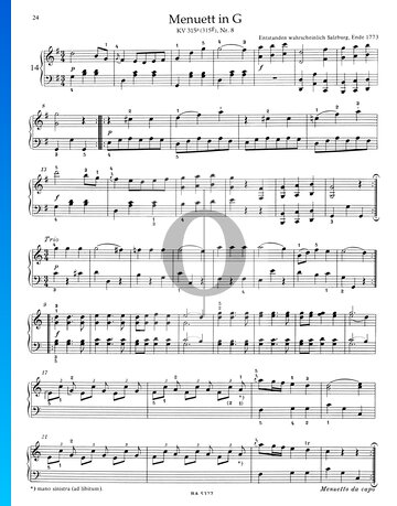 Minuet in G Major, KV 315a (315g), No. 8 bladmuziek
