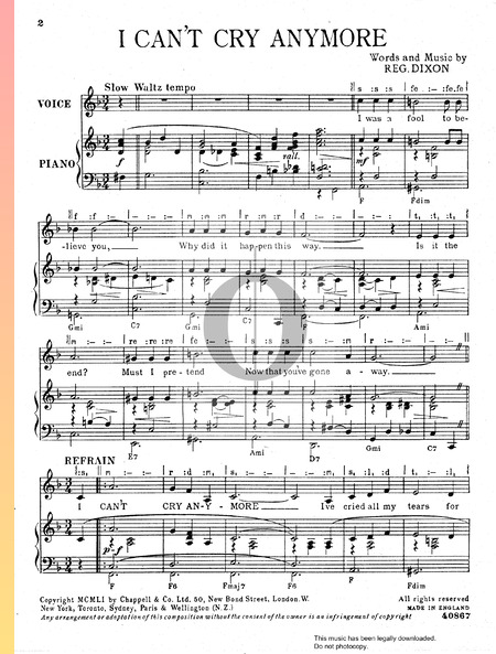 I Can't Cry Anymore Musik-Noten