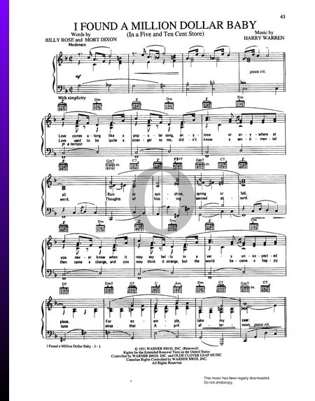 I Found A Million Dollar Baby (In A Five And Ten Cent Store) Sheet Music