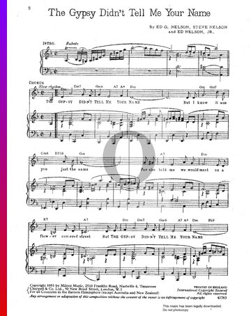 The Gypsy Didn't Tell Me Your Name Sheet Music