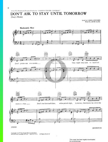 Don't Ask To Stay Until Tomorrow (Terry's Theme) Sheet Music
