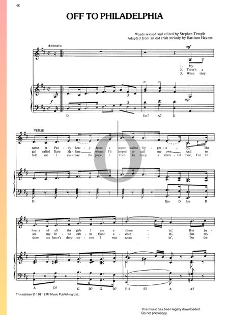 Off To Philadelphia Sheet Music