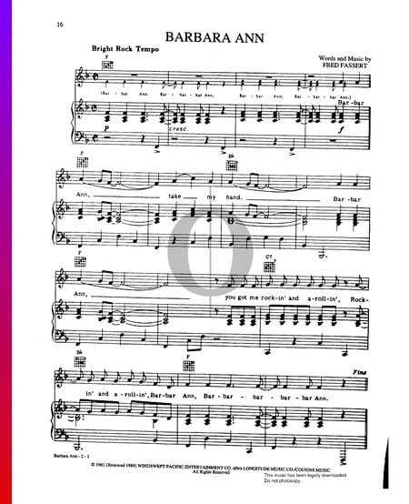 Barbara Ann Sheet Music