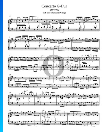 Concerto in G-Dur, BWV 986: 1. Allegro Musik-Noten