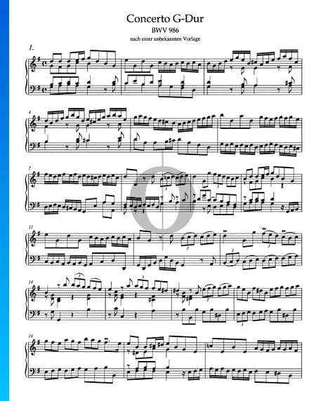Concerto in G Major, BWV 986: 1. Allegro Sheet Music