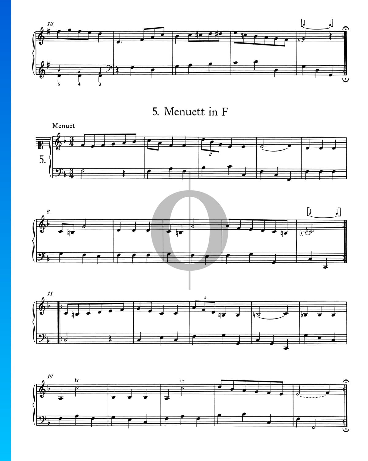 Minueto en fa mayor, Partitura » Leopold Mozart (Piano Solo) | Descarga PDF - OKTAV