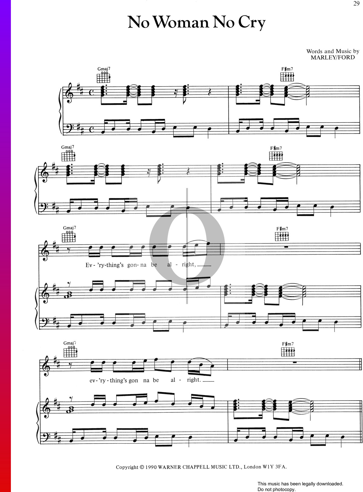 No Woman, No Cry Sheet Music (Piano)