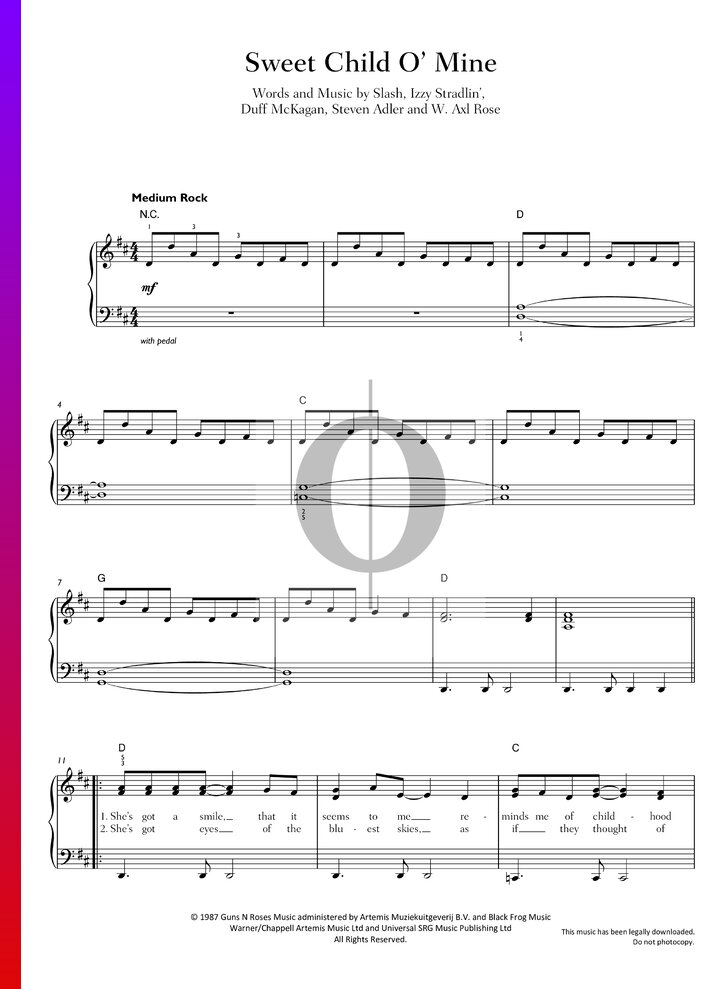 Sweet Child O' Mine » Guns N’ Roses Partituras de piano OKTAV