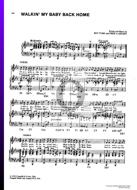 Walkin' My Baby Back Home Sheet Music