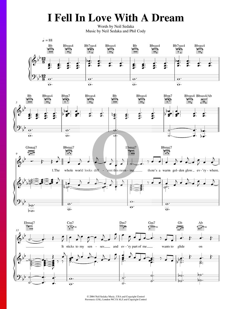 I Fell In Love With A Dream (Neil Sedaka) Piano Sheet Music - OKTAV