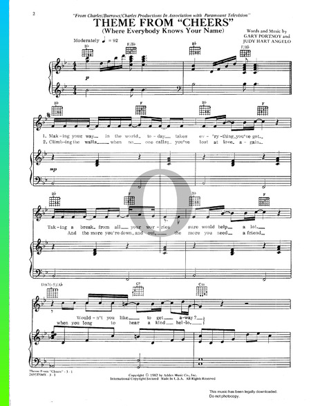 Where Everybody Knows Your Name Sheet Music