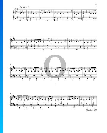 Partition Suite en Ré Majeur, BWV 1012: 6. Gavotte II