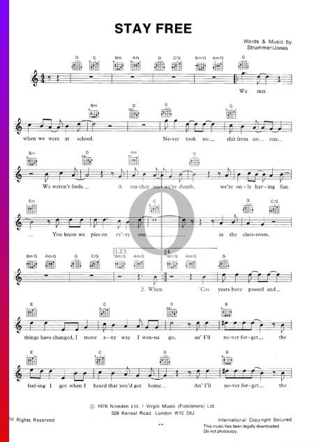 Stay Free Sheet Music