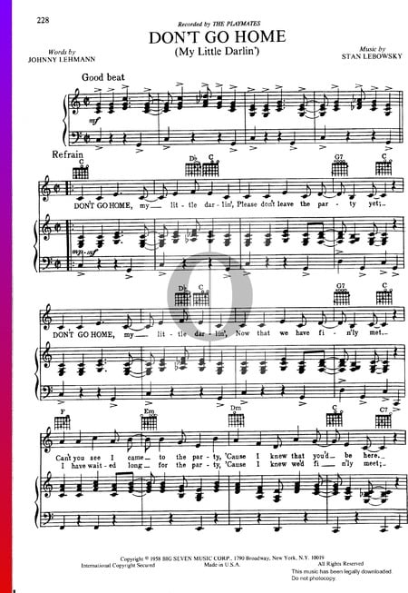 Don't Go Home (My Little Darlin') Musik-Noten