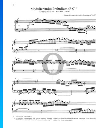 Preludio modulante (F-C), KV 624 (626a) Partitura
