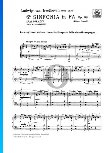 Symphonie Nr. 6 in F-Dur, Op. 68 (Pastorale): 1. Allegro ma non troppo (Erwachen heiterer Empfindungen bei der Ankunft auf dem Lande) Musik-Noten
